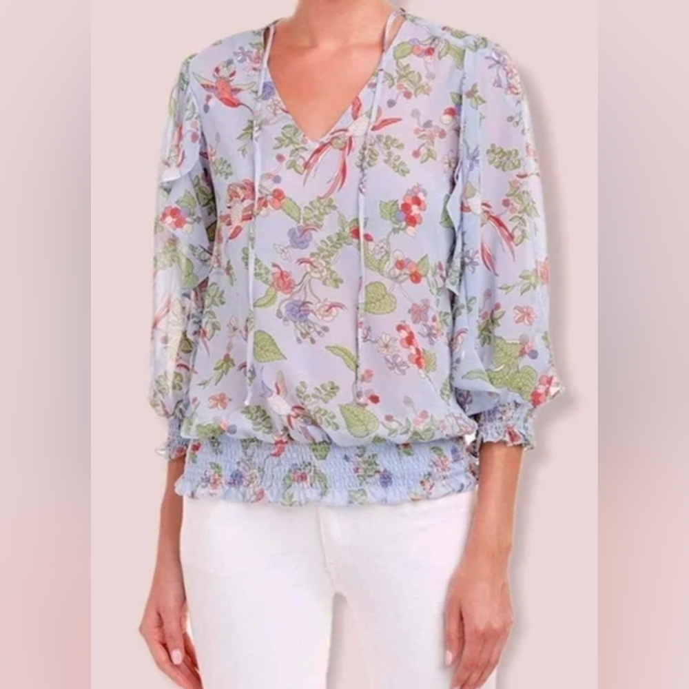 Nanette Lepore sheer blue floral  blouse Size Medium
